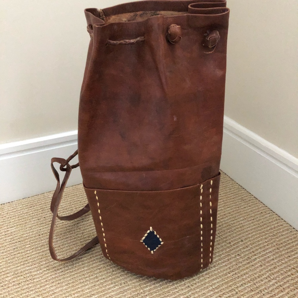 Handmade Leather Drawstring Backpack - Picture 3 of 5